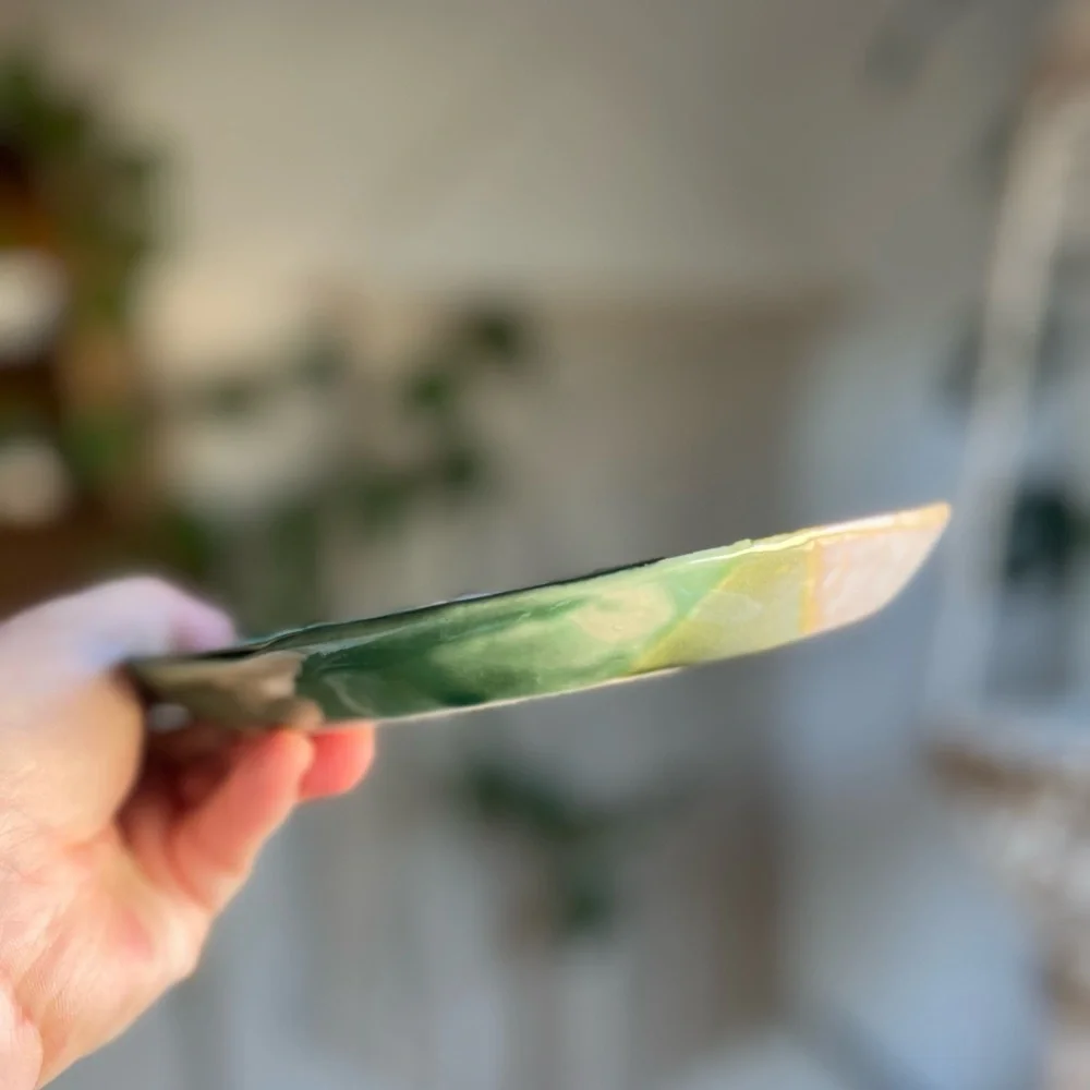 Handmade Green Mermaid Scales Ceramic Plate, 7-Inch Coastal Decorative Dish
